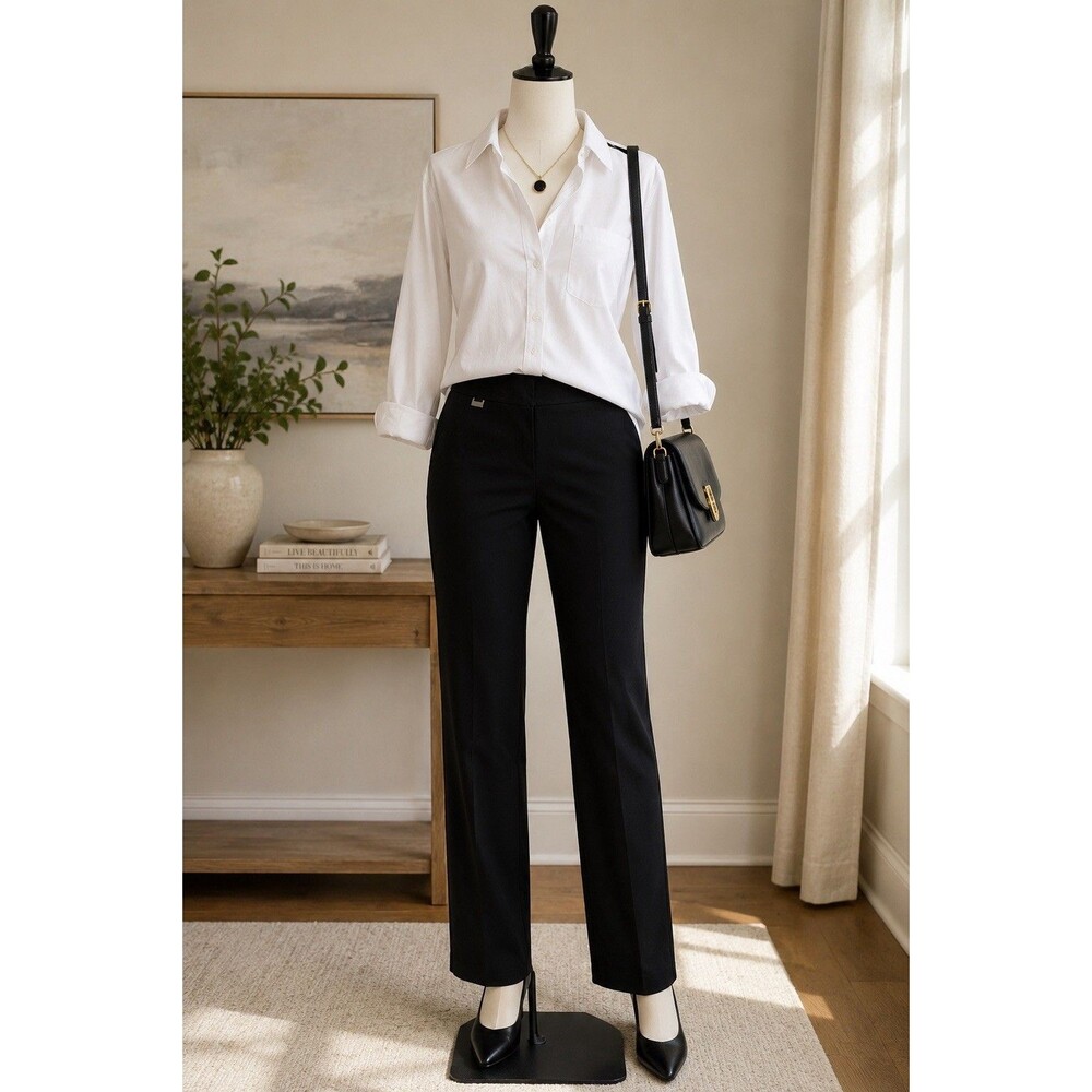 Peck & Peck Women’s Black Pull On Dress Pants Size 12 Stretch Straight Leg